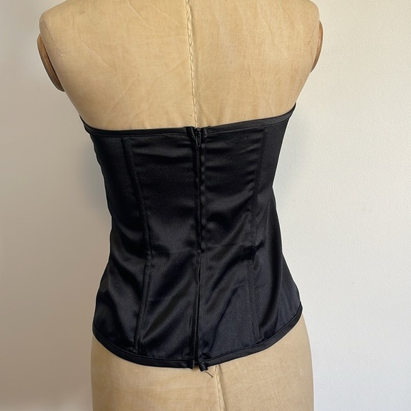 Y2K Lace Bustier Top Medium Black Button Satin Corset Boning CottonExpress - Picture 9 of 14